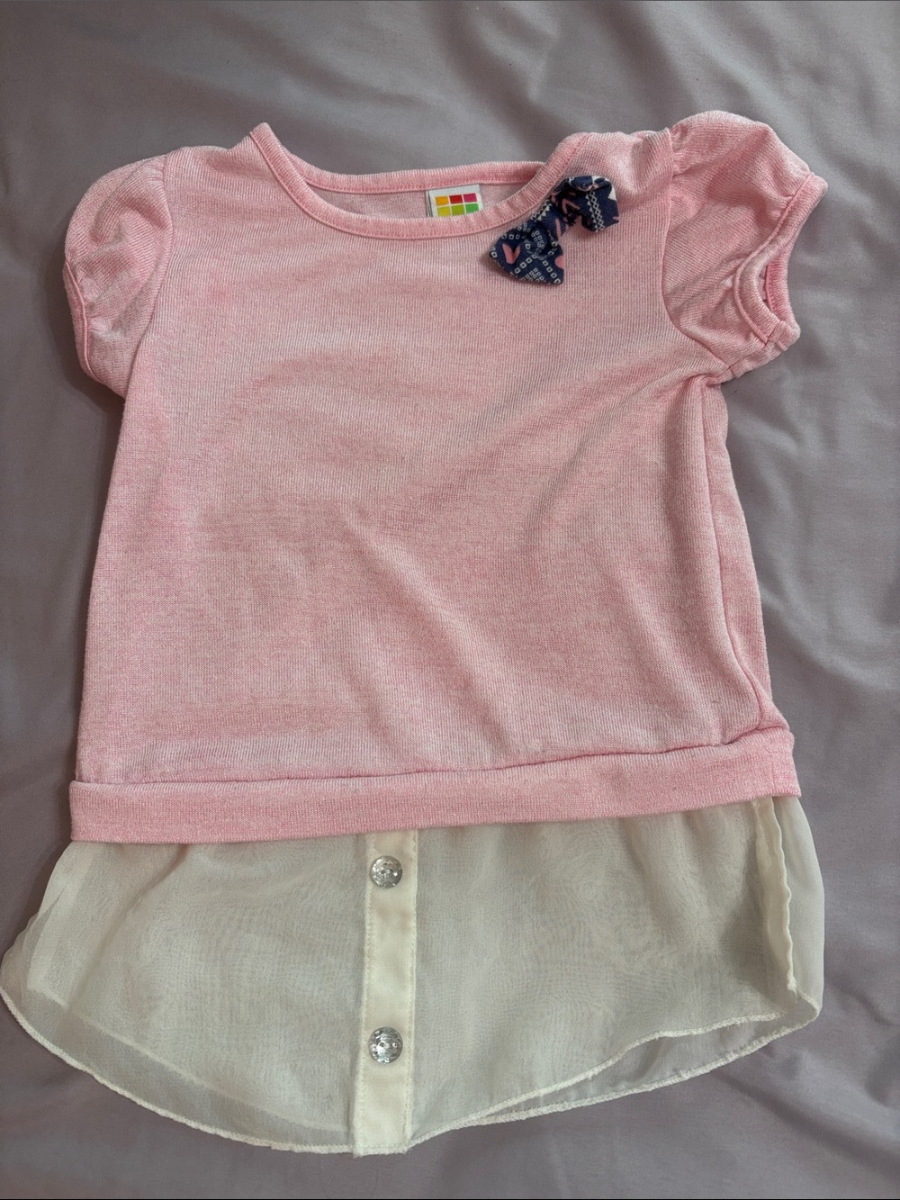healthtex Pink Short-Sleeve Top with White Chiffon Hem and Navy Bow
